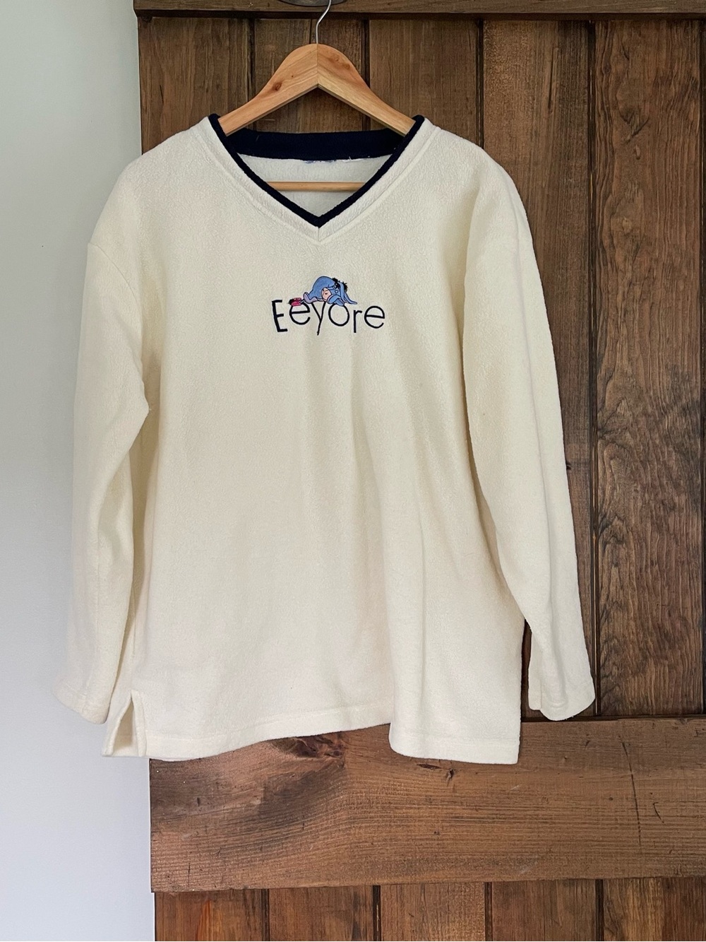Vintage 90's Pooh Eeyore Embroidered V Neck Fleece Popover Long Sleeve Large